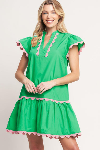 PRETTY IN GREEN WOVEN MINI DRESS