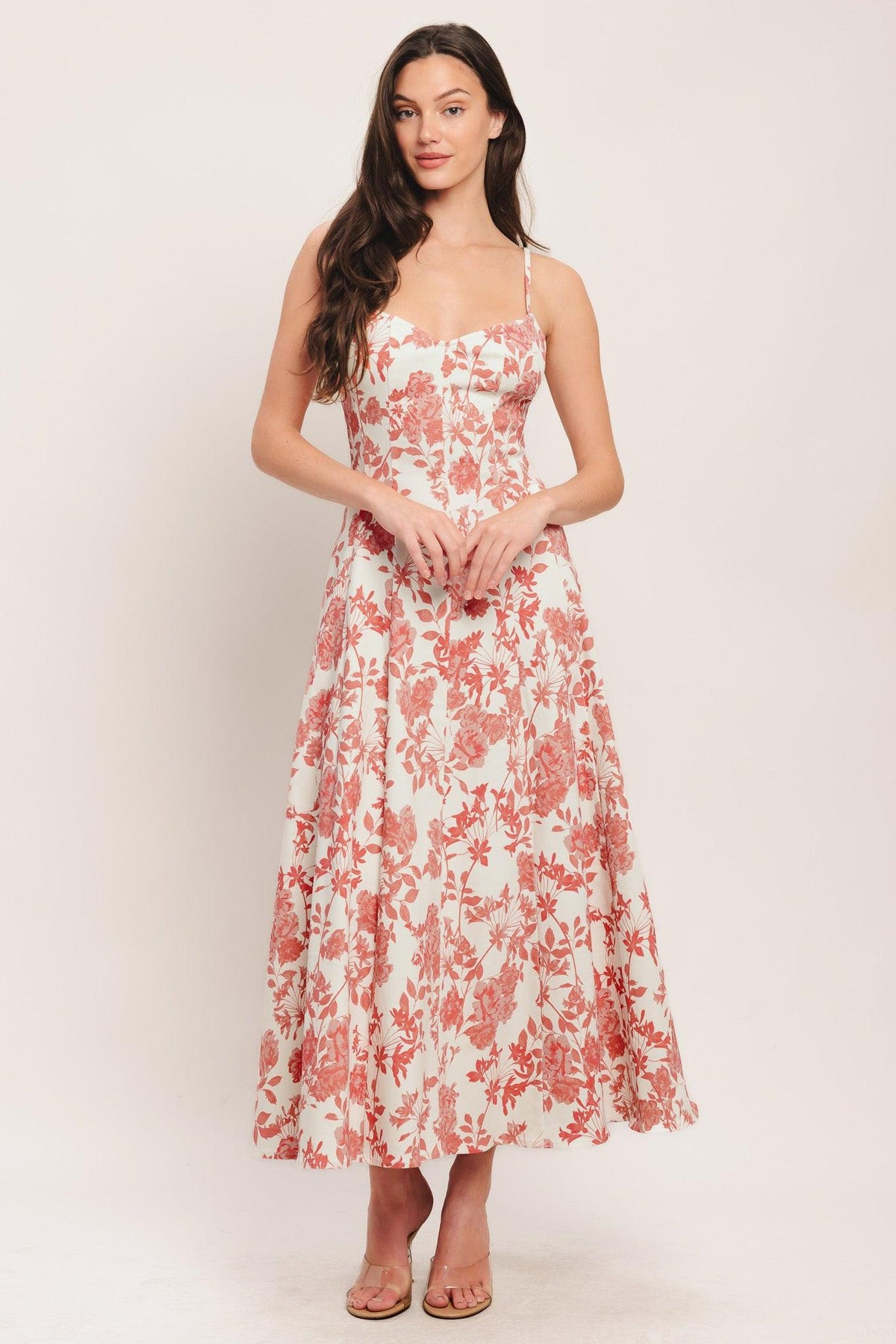 FLORAL HAZE WOVEN MIDI DRESS