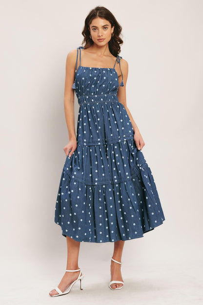 NAUTICAL DOT DENIM MIDI DRESS