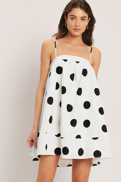 RUNWAY POLKA WOVEN MINI DRESS