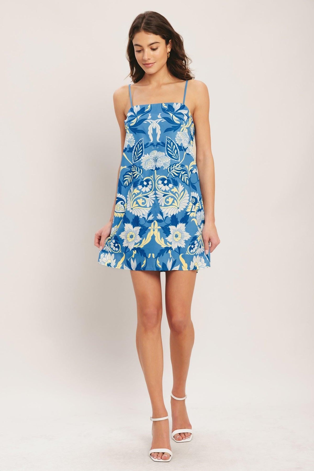 SANTORINI SKY WOVEN MINI SHIFT DRESS