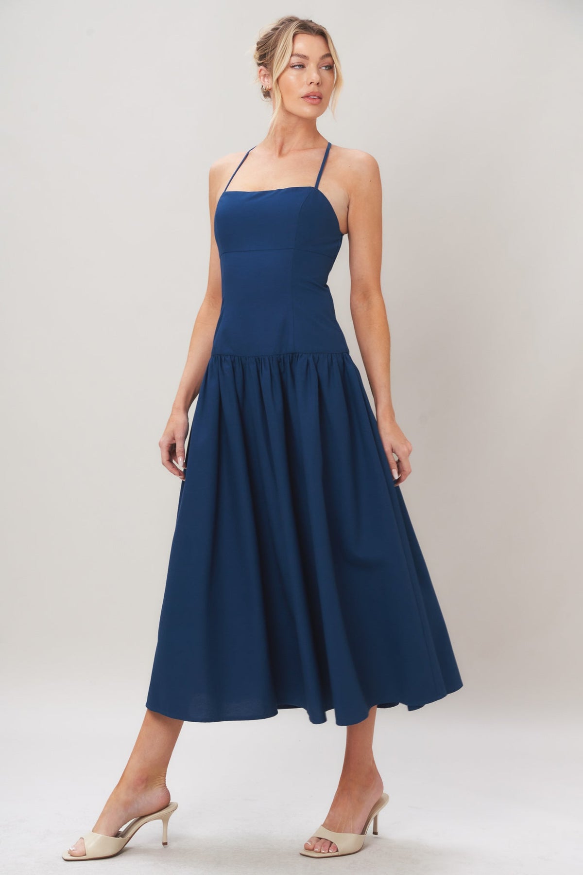 REFINED FLOW WOVEN MIDI DRESS