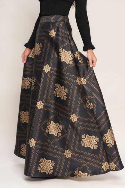 ORNAMENTAL NIGHTS WOVEN MAXI CIRCLE SKIRT