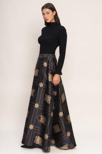 ORNAMENTAL NIGHTS WOVEN MAXI CIRCLE SKIRT