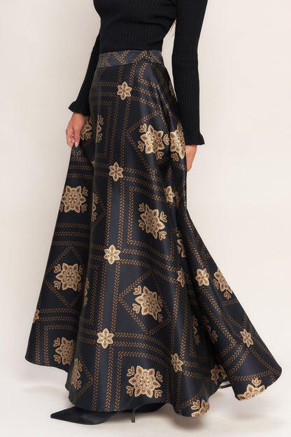 ORNAMENTAL NIGHTS WOVEN MAXI CIRCLE SKIRT
