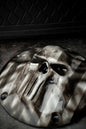 Punisher skull stretching through flag Harley derby and points cover
