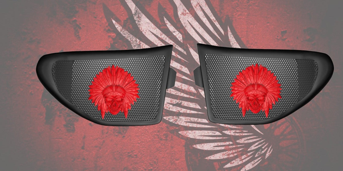 14 to 17 Indian skull warbonnet themed inner speaker grills set