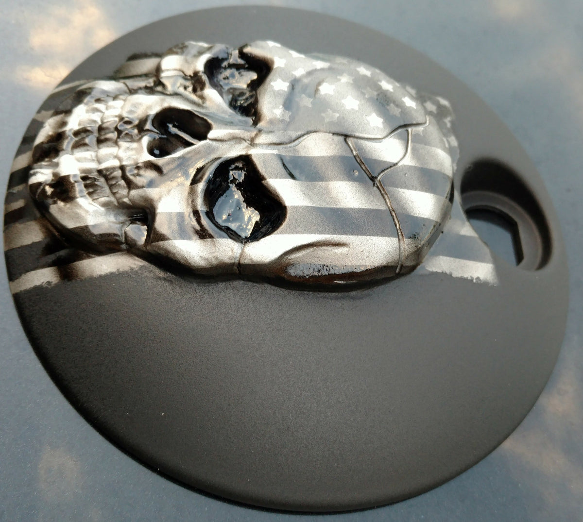 Skull American flag Harley fuel door