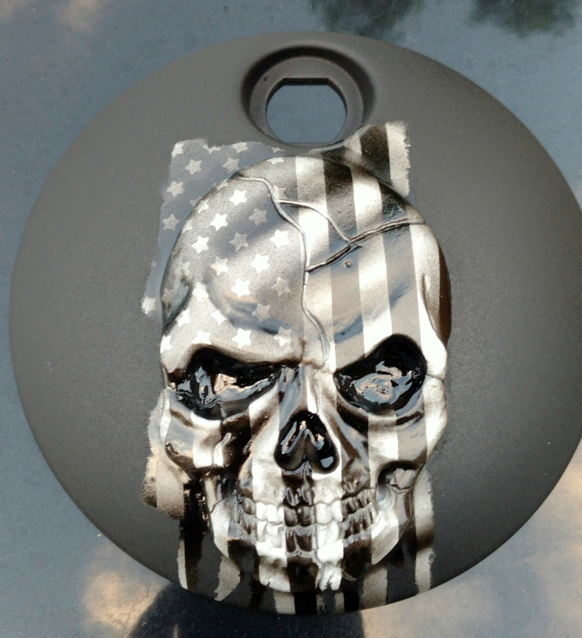Skull American flag Harley fuel door