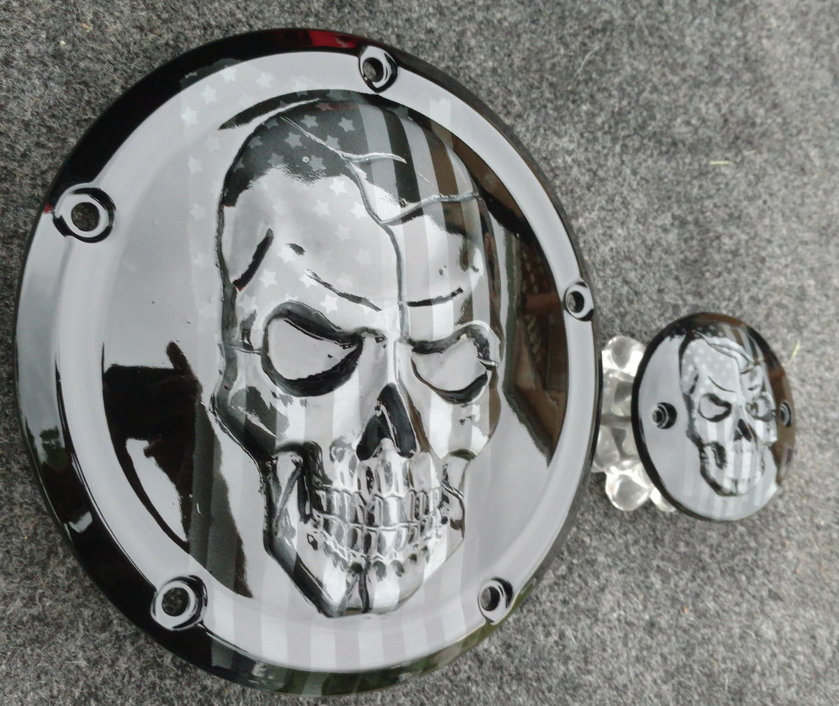 Points and Derby Harley cover set with Skull with American flag on bike match color