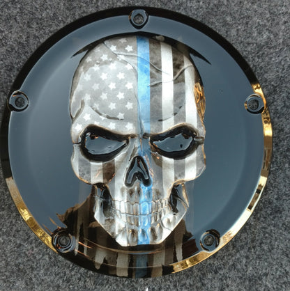 Points and Derby cover set Thin blue line worn American flag gloss black background