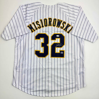 Autographed/Signed Jacob Misiorowski Milwaukee Pinstripe Baseball Jersey JSA COA