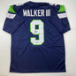 Autographed/Signed Kenneth Walker Seattle Blue Football Jersey Beckett BAS COA #2