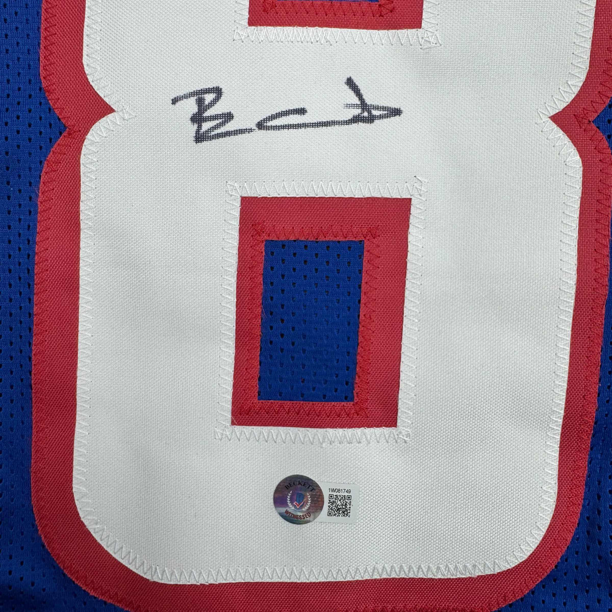 Autographed/Signed Ben Coates New England Blue Football Jersey Beckett BAS COA