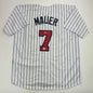 Autographed/Signed Joe Mauer Minnesota Pinstripe Baseball Jersey Beckett BAS COA