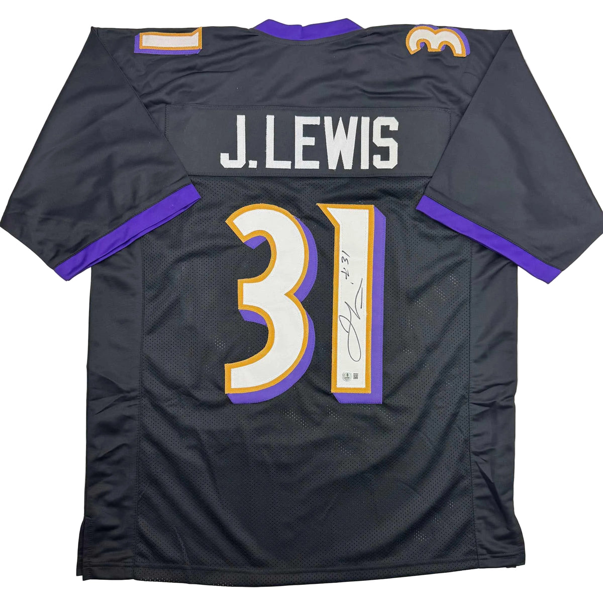 Autographed/Signed Jamal Lewis Baltimore Black Football Jersey Beckett BAS COA