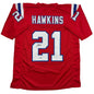 Autographed/Signed Jaylinn Hawkins New England Red Football Jersey Beckett BAS COA