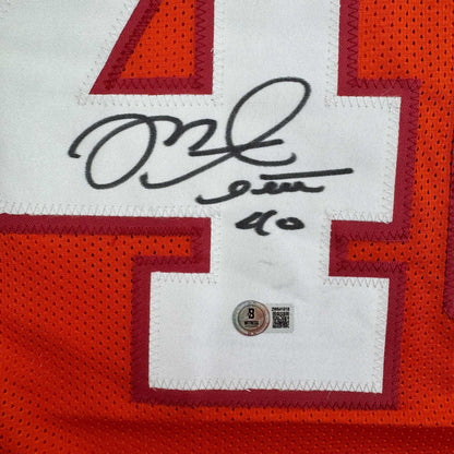 Autographed/Signed Mike Alstott Tampa Bay Orange Creamsicle Football Jersey Beckett BAS COA