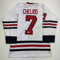 Autographed/Signed Chris Chelios Chicago White Hockey Jersey Beckett BAS COA