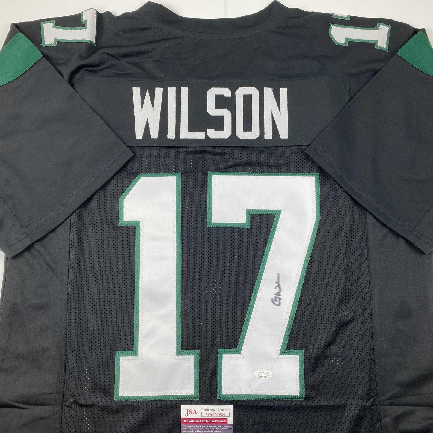 Autographed/Signed Garrett Wilson New York Black Football Jersey JSA COA