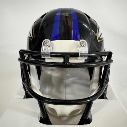 Autographed/Signed Justin Tucker Baltimore Ravens Mini Football Helmet Beckett BAS COA