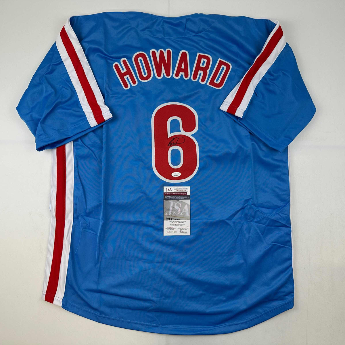 Autographed/Signed Ryan Howard Philadelphia Blue Retro Baseball Jersey JSA COA