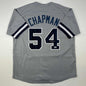 Autographed/Signed Aroldis Chapman New York Grey Baseball Jersey Beckett BAS COA