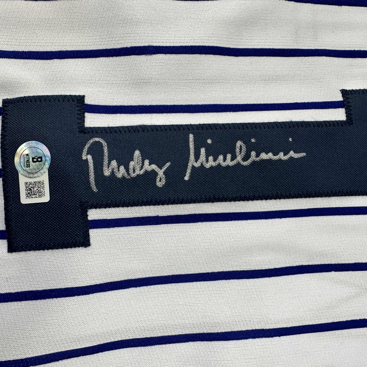 Autographed/Signed Rudy Giuliani New York Pinstripe Baseball Jersey Beckett BAS COA