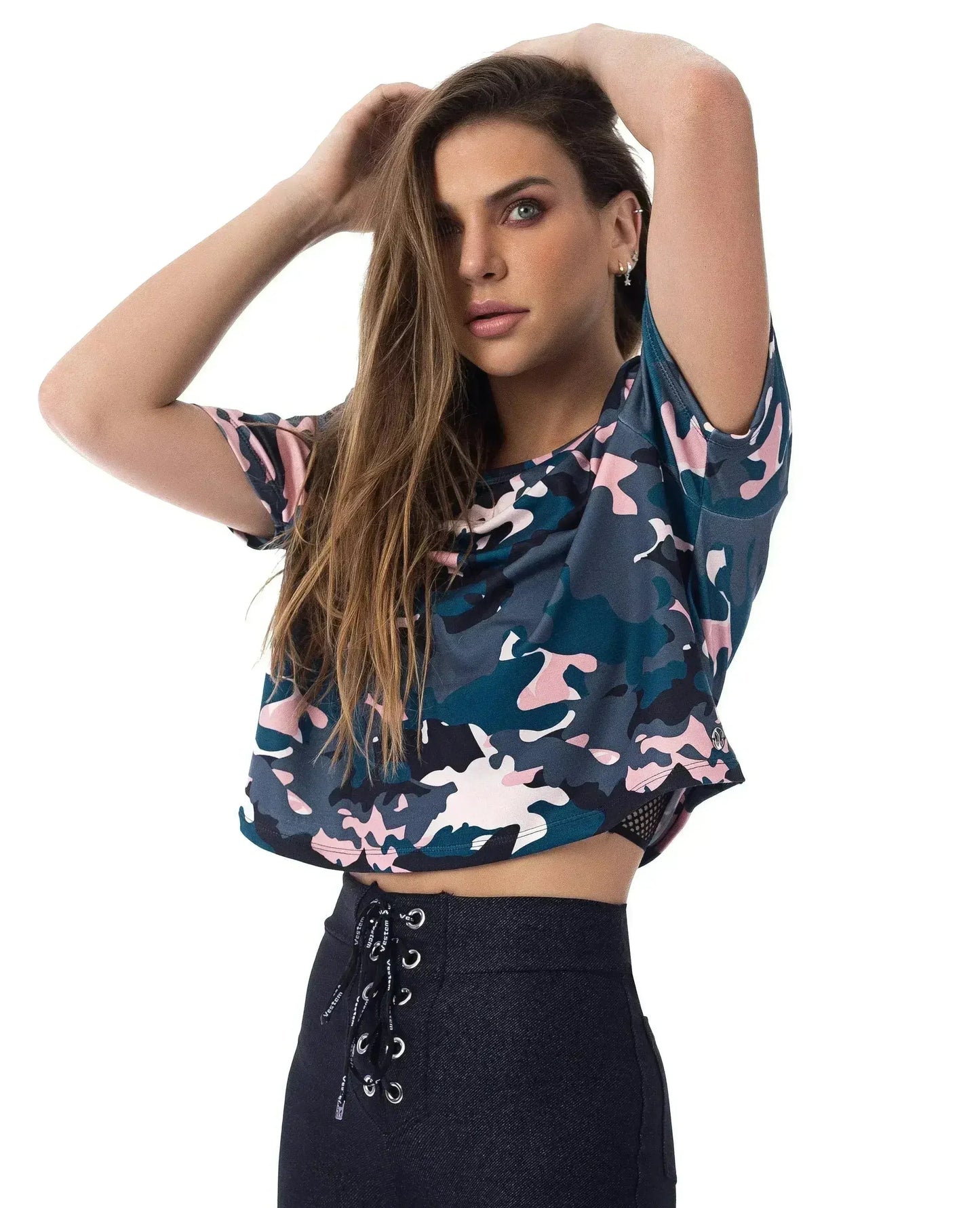Daisy Camo Short Sleeve Crop Top | Stylish & Comfortable