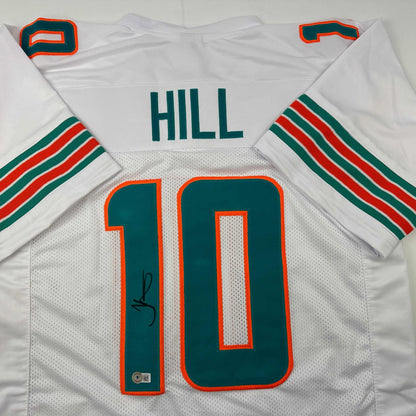 Autographed/Signed Tyreek Hill Miami White Football Jersey Beckett BAS COA