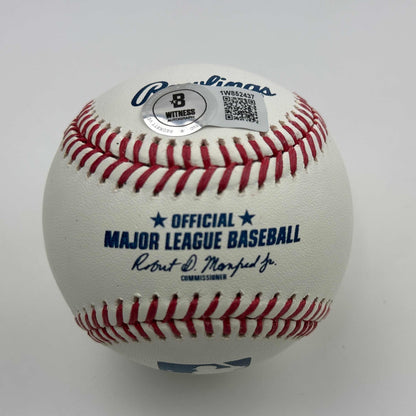 Autographed/Signed Jose Canseco Rawlings Official Major League Baseball ROML Beckett BAS COA
