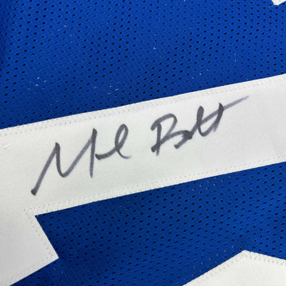 Autographed/Signed Michael Bennett Seattle Blue Retro Football Jersey JSA COA
