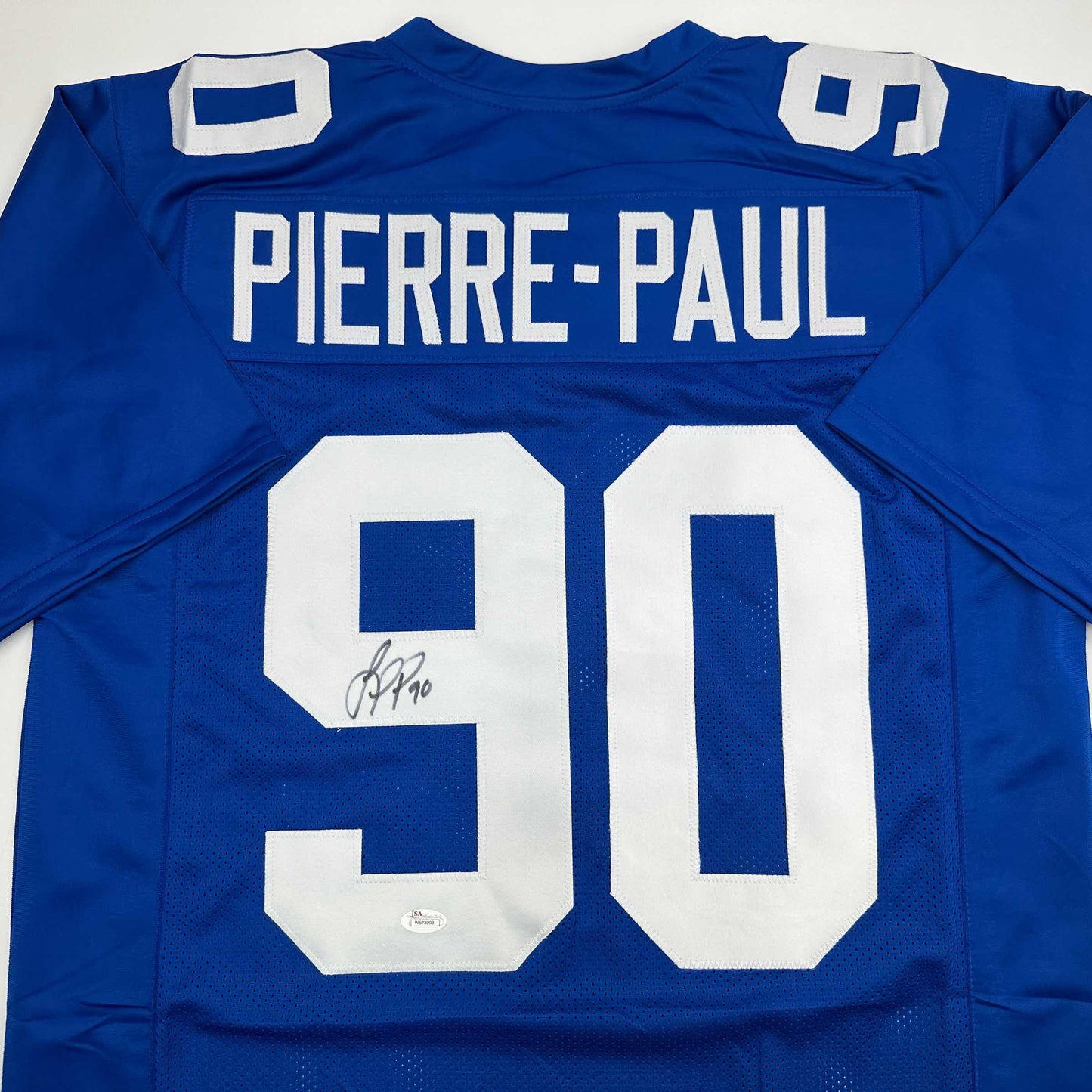 Autographed/Signed Jason Pierre-Paul JPP New York Blue Football Jersey JSA COA