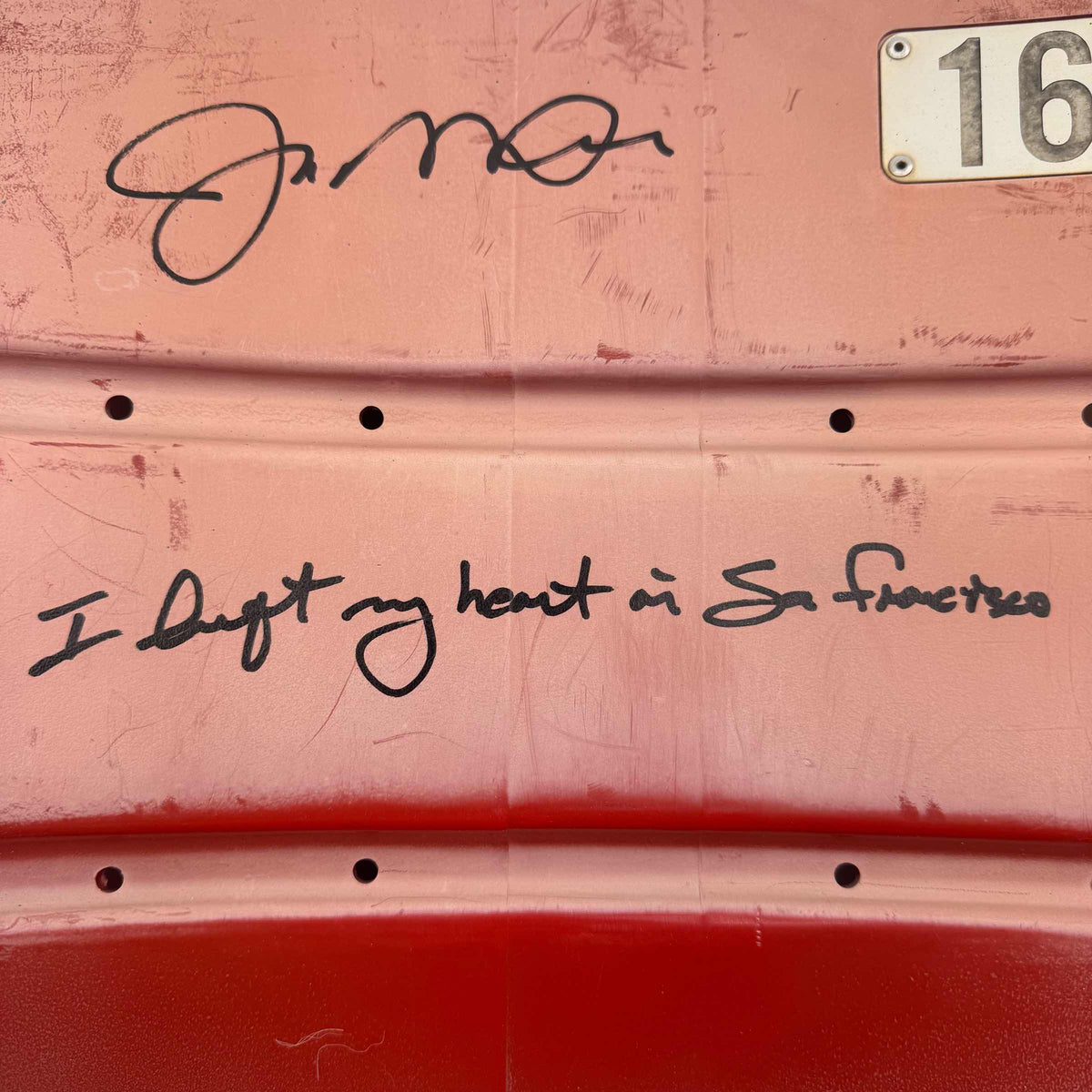 Autographed/Signed Joe Montana RARE Candlestick Park Seatback "I Left My Heart In San Francisco" Fanatics COA