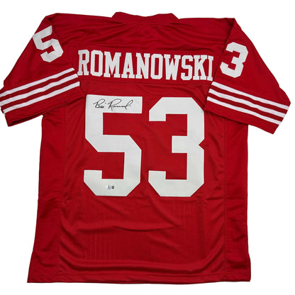 Autographed/Signed Bill Romanowski San Francisco Red Football Jersey Beckett BAS COA