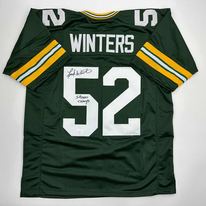 Autographed/Signed Frank Winters SB XXXI Champs Green Bay Green Football Jersey JSA COA