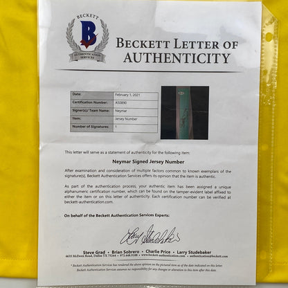 Autographed/Signed Neymar Jr. Brazil Soccer Futbol Jersey Beckett BAS COA/LOA