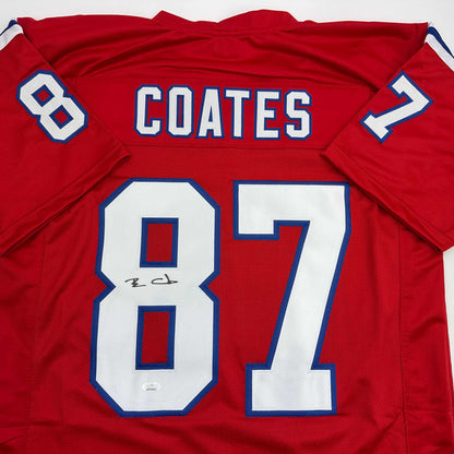 Autographed/Signed Ben Coates New England Red Football Jersey JSA COA