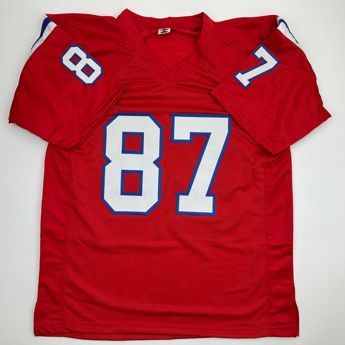 Autographed/Signed Ben Coates New England Red Football Jersey JSA COA