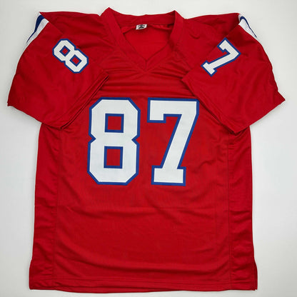 Autographed/Signed Ben Coates New England Red Football Jersey JSA COA