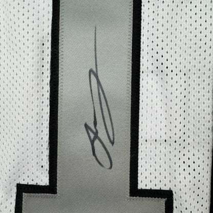 Framed Autographed/Signed Jakobi Meyers 35x39 Las Vegas Oakland White Color Rush Football Jersey Beckett BAS COA