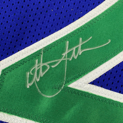 Autographed/Signed Christian Laettner Minnesota Blue Basketball Jersey PSA/DNA COA