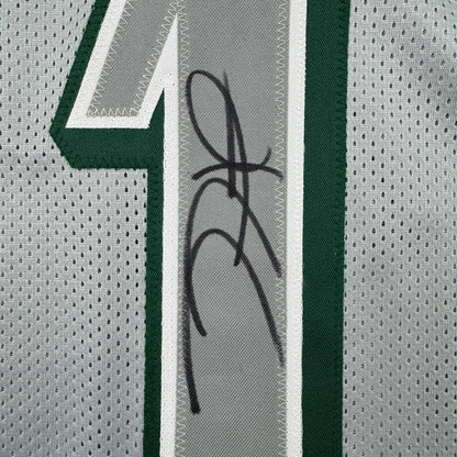 Framed Autographed/Signed Jalen Hurts 35x39 Philadelphia Silver Football Jersey JSA COA