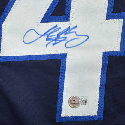 Framed Autographed/Signed Josh Morrissey 35x39 Winnipeg Blue Hockey Jersey Beckett BAS COA