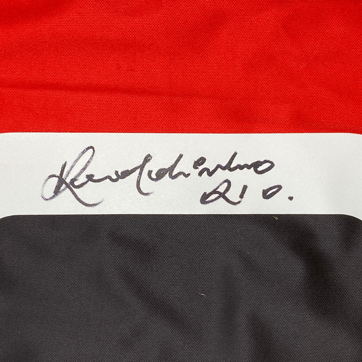 Autographed/Signed Ronaldinho AC Milan Red/Black Soccer Futbol Jersey Beckett BAS COA