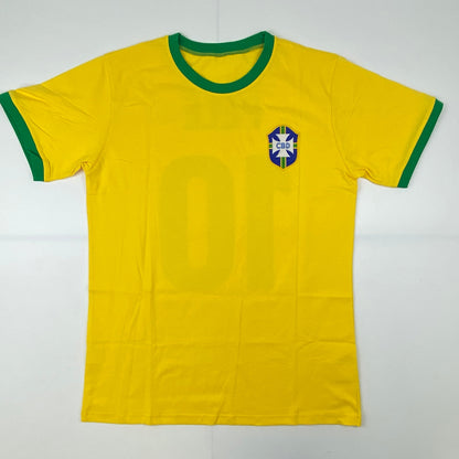 Autographed/Signed Pele Brazil Yellow Soccer Futbol Jersey Beckett BAS COA Auto #2