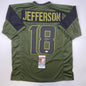 Autographed/Signed Justin Jefferson Green Salute To Service Football Jersey JSA COA