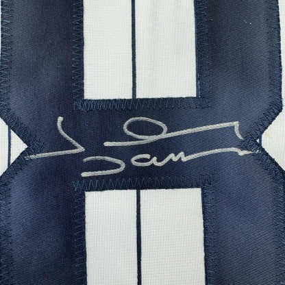 Autographed/Signed Johnny Damon New York Pinstripe Baseball Jersey Beckett BAS COA
