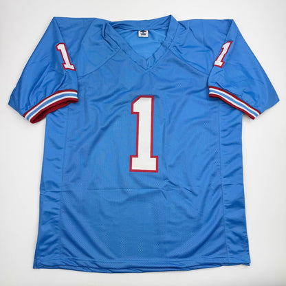 Autographed/Signed Cameron Cam Ward Tennessee Retro Light Blue Football Jersey JSA COA