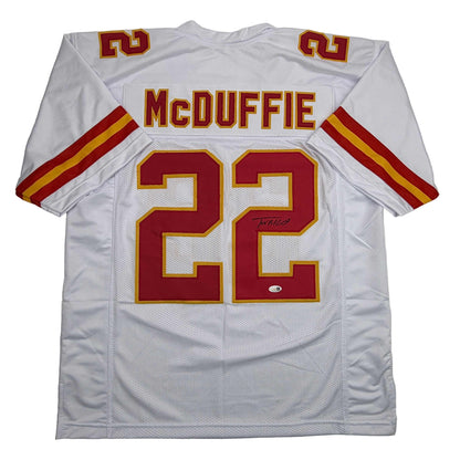 Autographed/Signed Trent McDuffie Kansas City White Football Jersey JSA COA